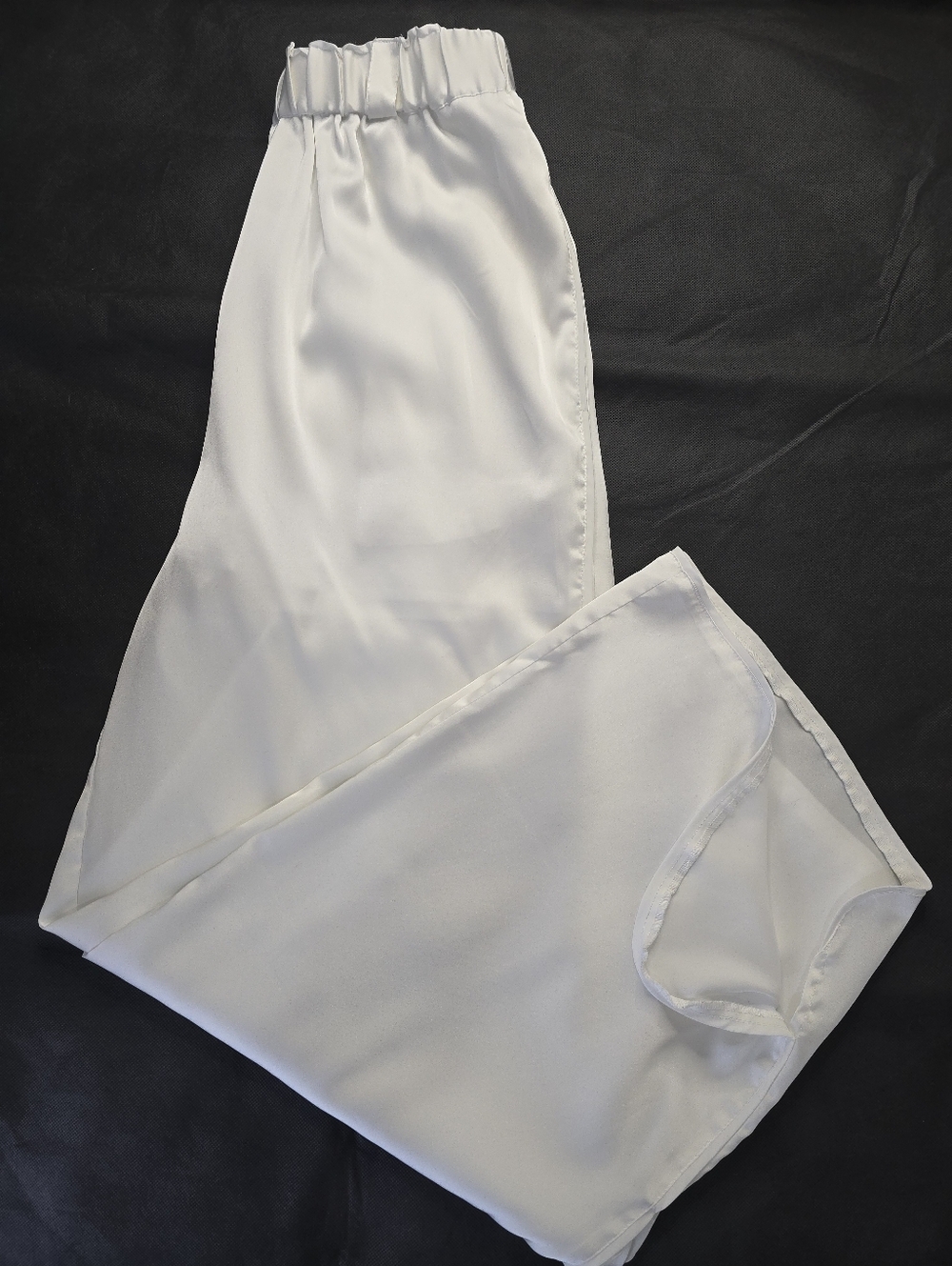 X by Gottex White Satin Wide Leg Pants Slit Hem Lined Pull On Resort Chic S